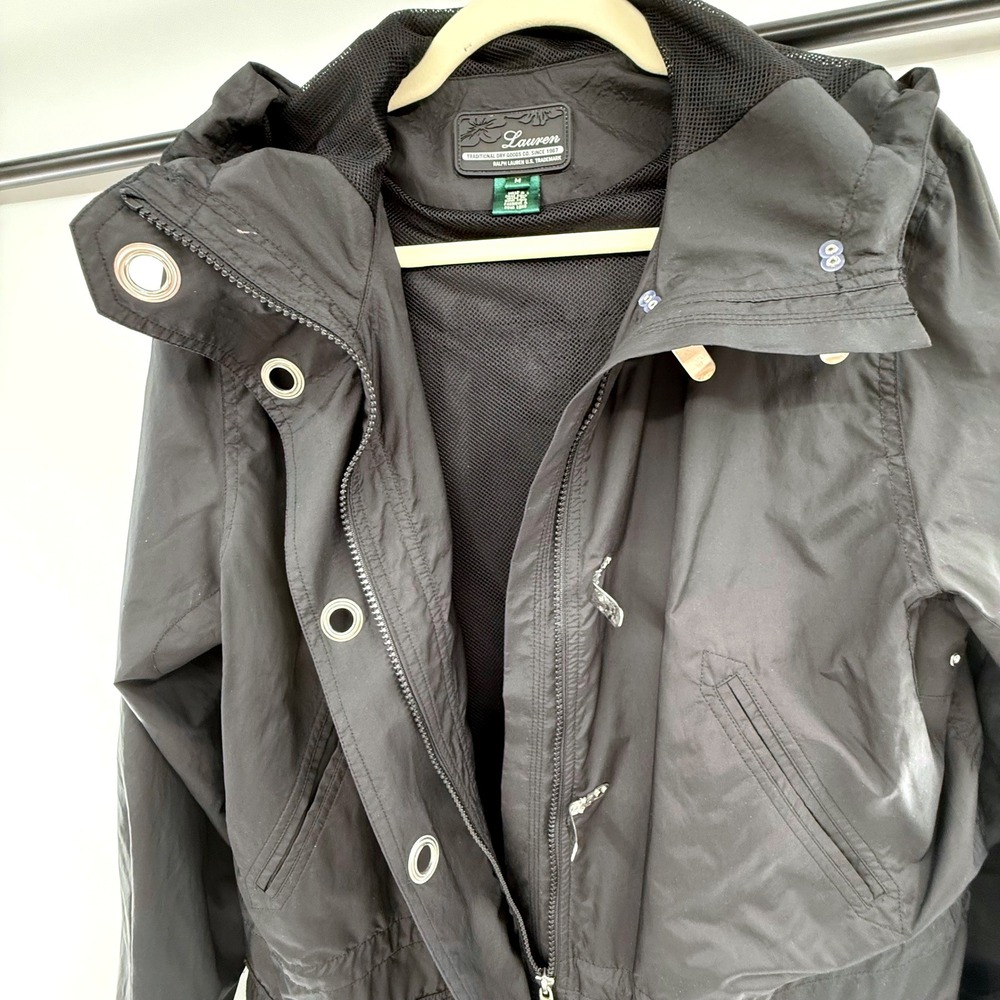 Lauren Ralph Lauren Hooded Utility Jacket Women's Medium Black Toggle Closure - Picture 9 of 11